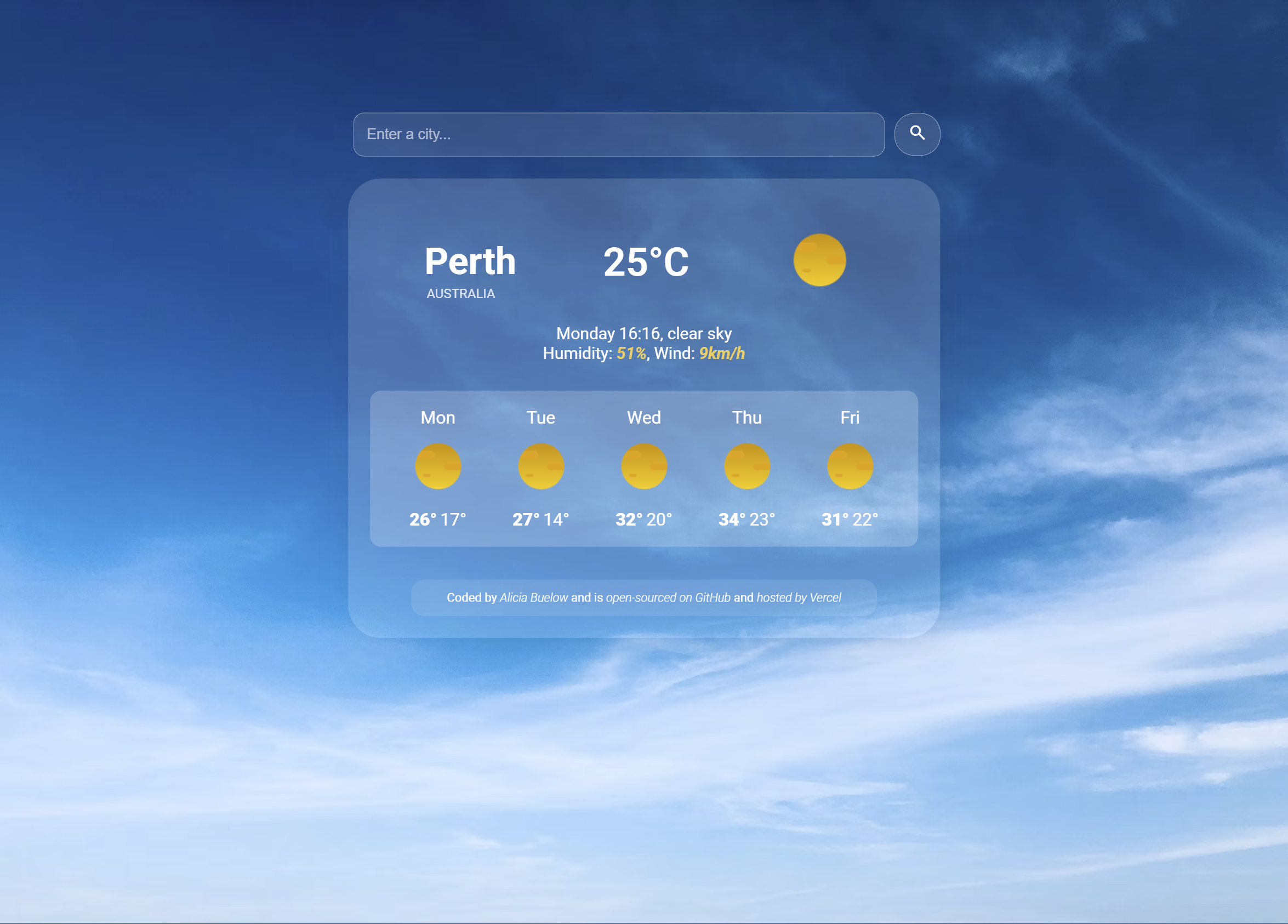 Preview of Weather App webpage
